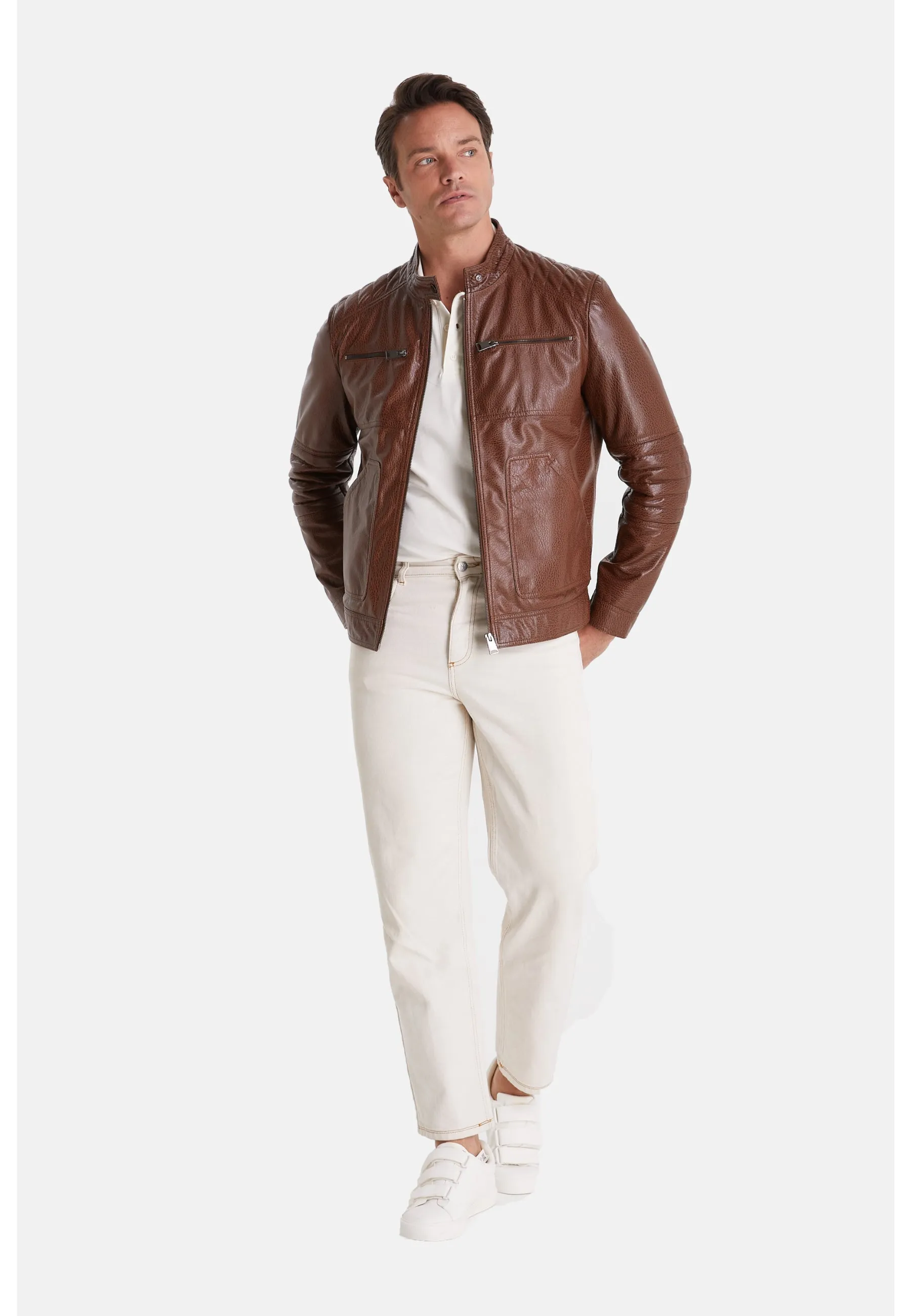 Men's Leather Jacket, Elephant Brown