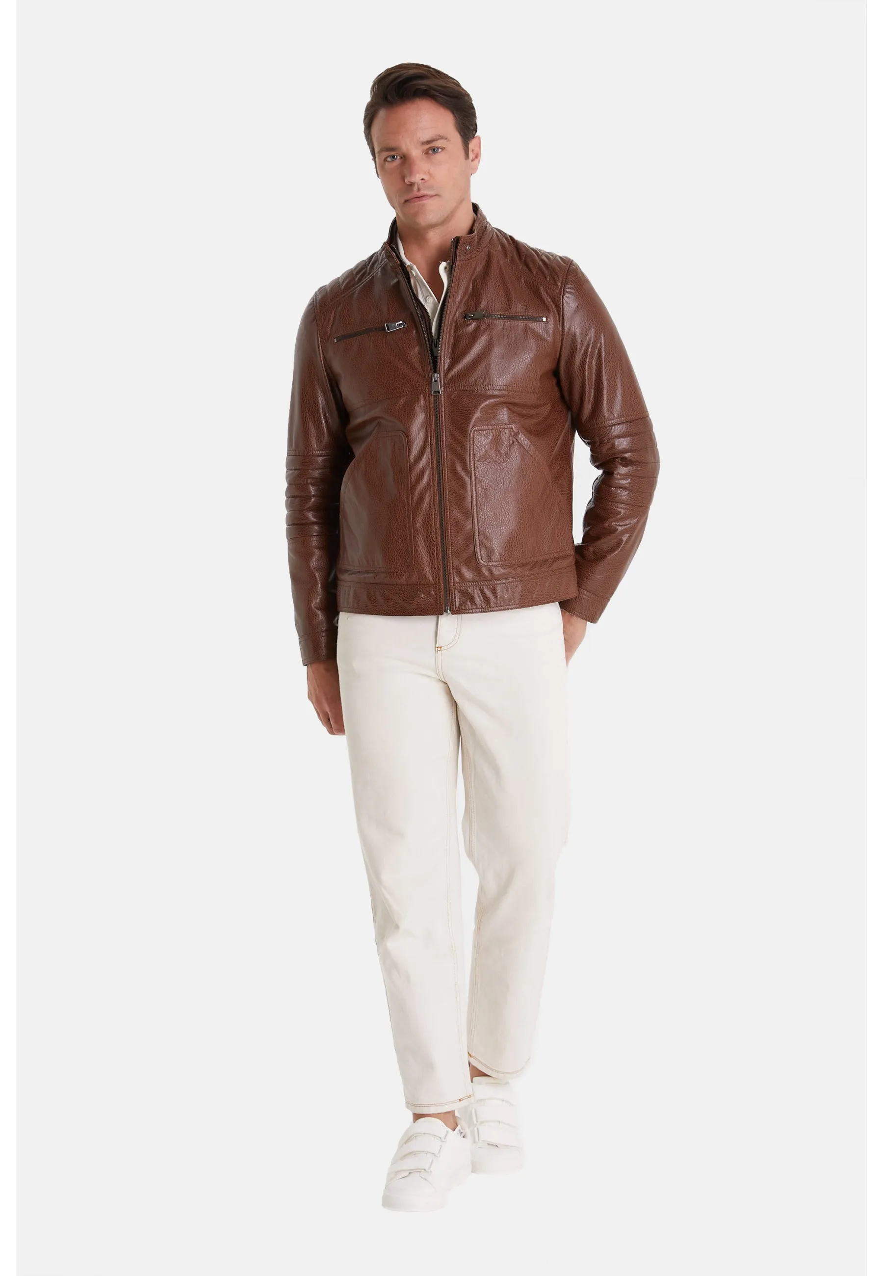 Men's Leather Jacket, Elephant Brown