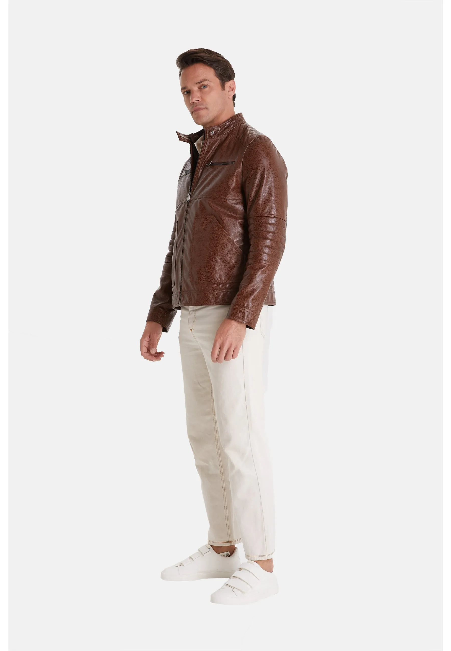 Men's Leather Jacket, Elephant Brown