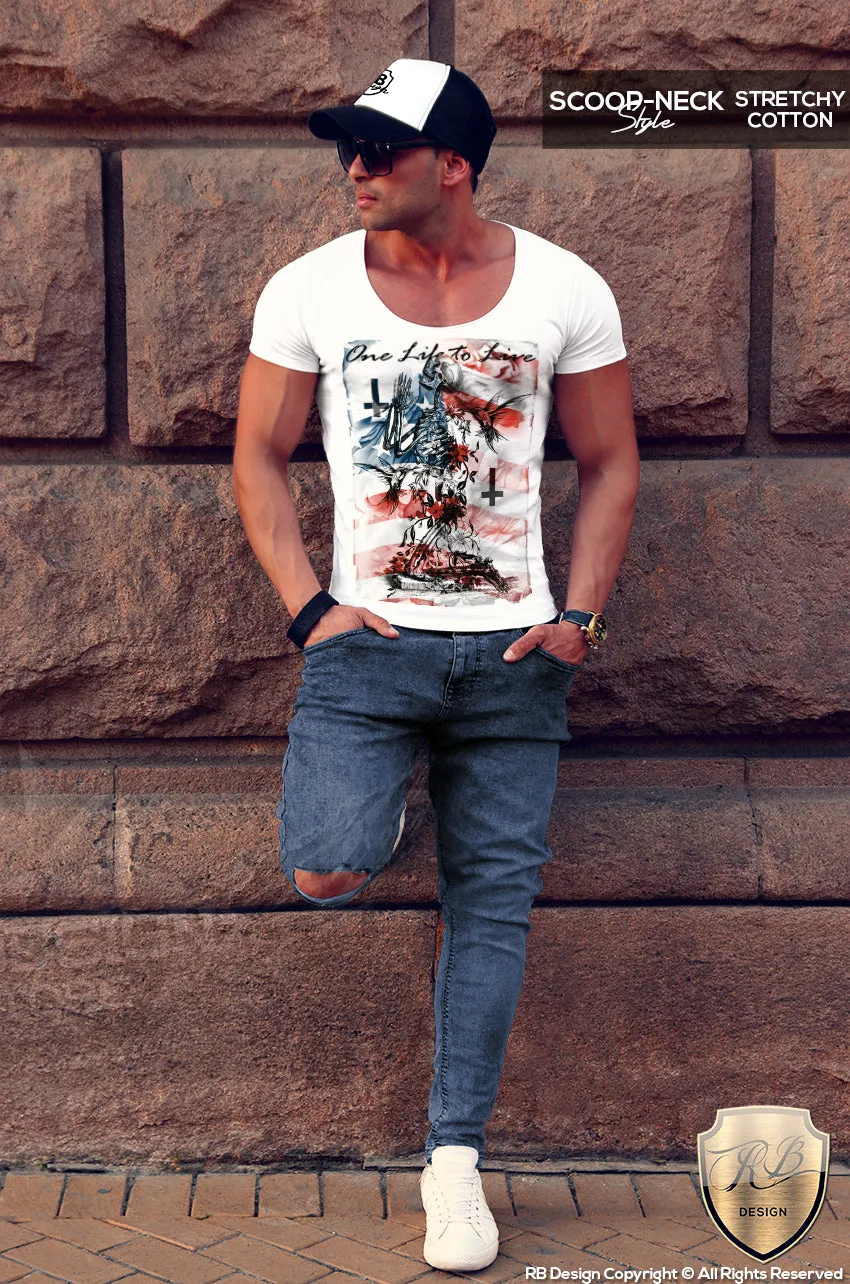 Men's Praying Skeleton T-shirt Trendy Festival Fashion Top MD685