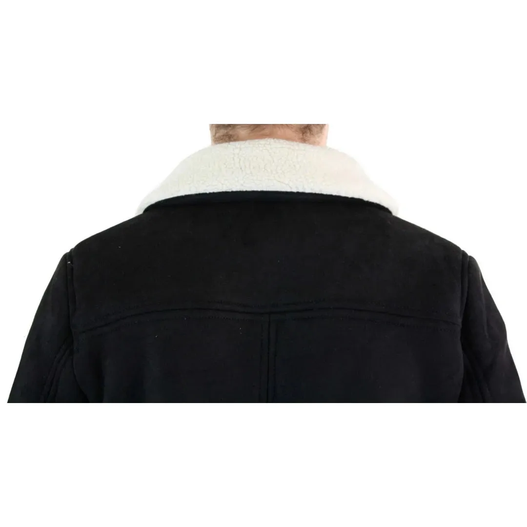 Men's Suede Sheepskin Faux Fur B3 Aviator Flying Jacket Cross Zip RAF