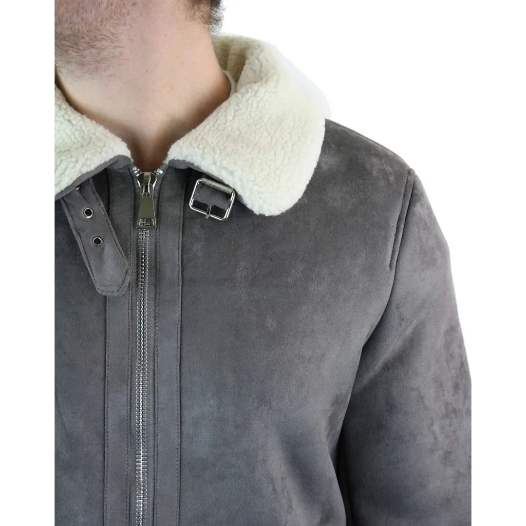 Men's Suede Sheepskin Faux Fur B3 Aviator Flying Jacket Cross Zip RAF