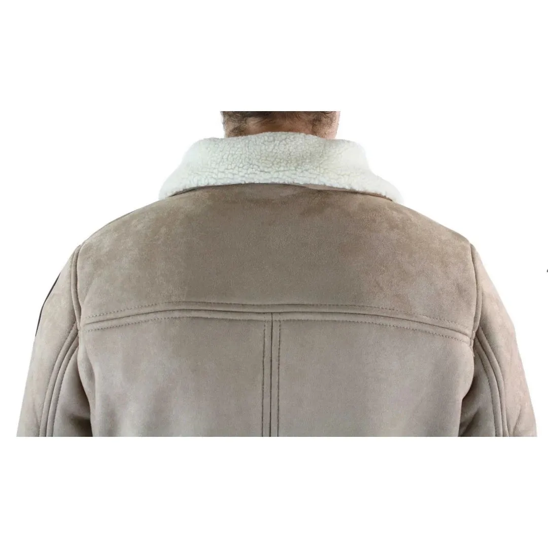 Men's Suede Sheepskin Faux Fur B3 Aviator Flying Jacket Cross Zip RAF