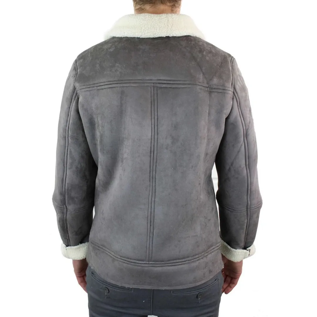 Men's Suede Sheepskin Faux Fur B3 Aviator Flying Jacket Cross Zip RAF