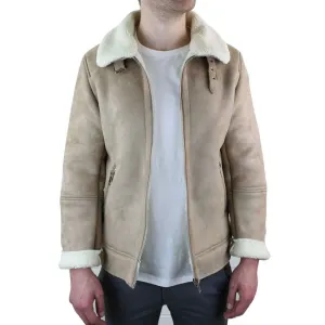 Men's Suede Sheepskin Faux Fur B3 Aviator Flying Jacket Cross Zip RAF