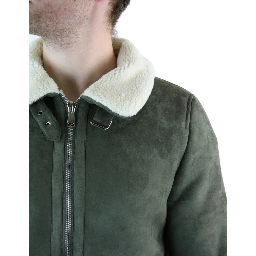 Men's Suede Sheepskin Faux Fur B3 Aviator Flying Jacket Cross Zip RAF