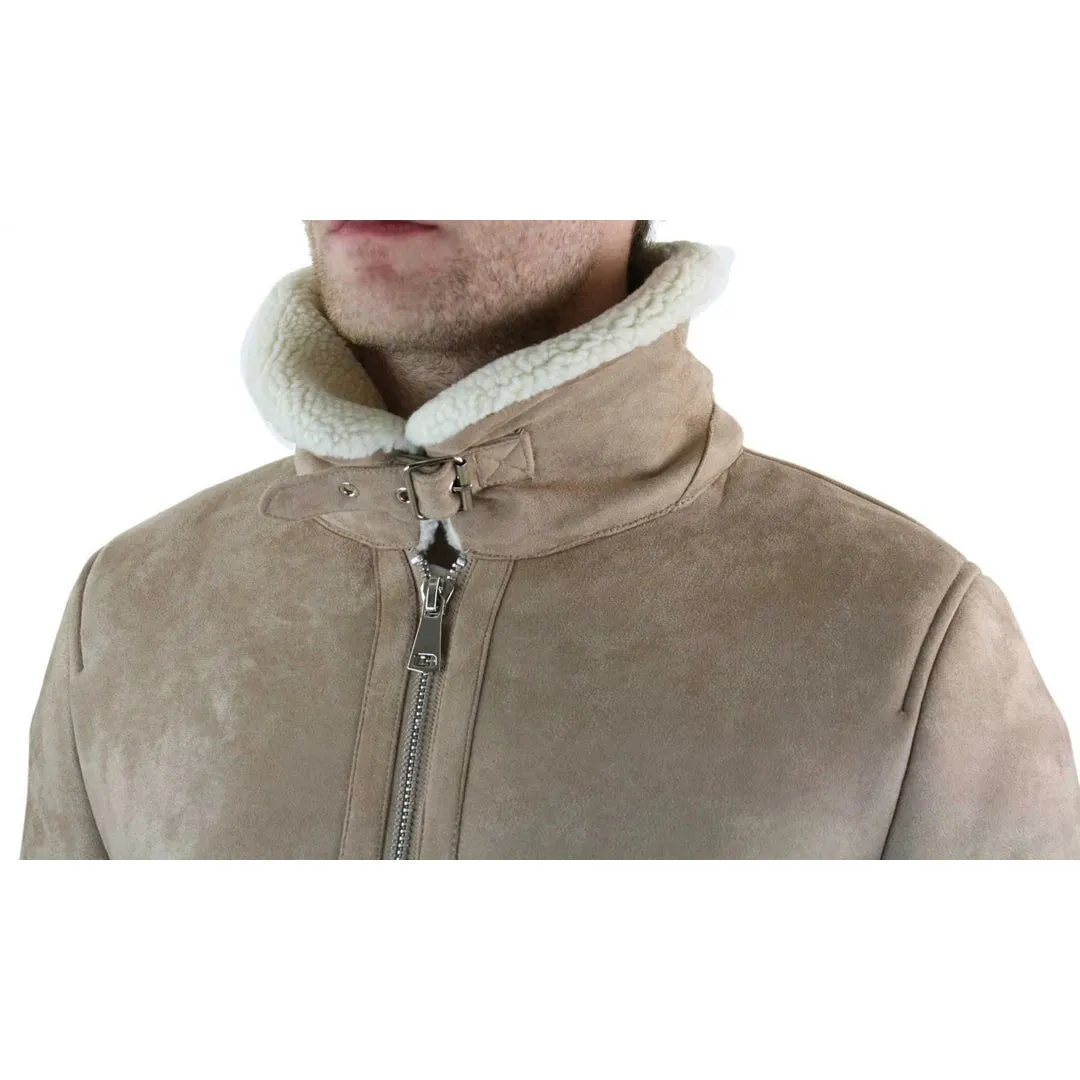 Men's Suede Sheepskin Faux Fur B3 Aviator Flying Jacket Cross Zip RAF