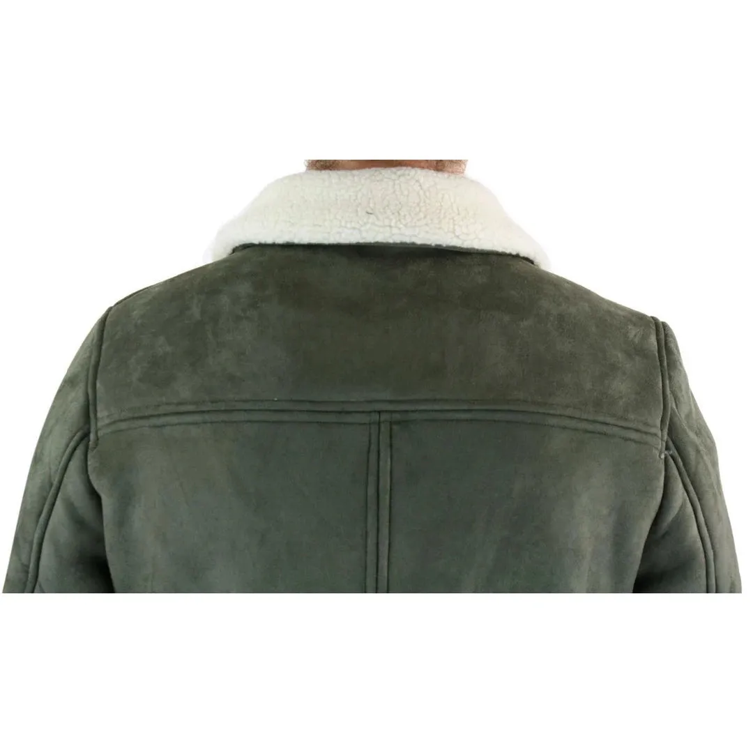 Men's Suede Sheepskin Faux Fur B3 Aviator Flying Jacket Cross Zip RAF