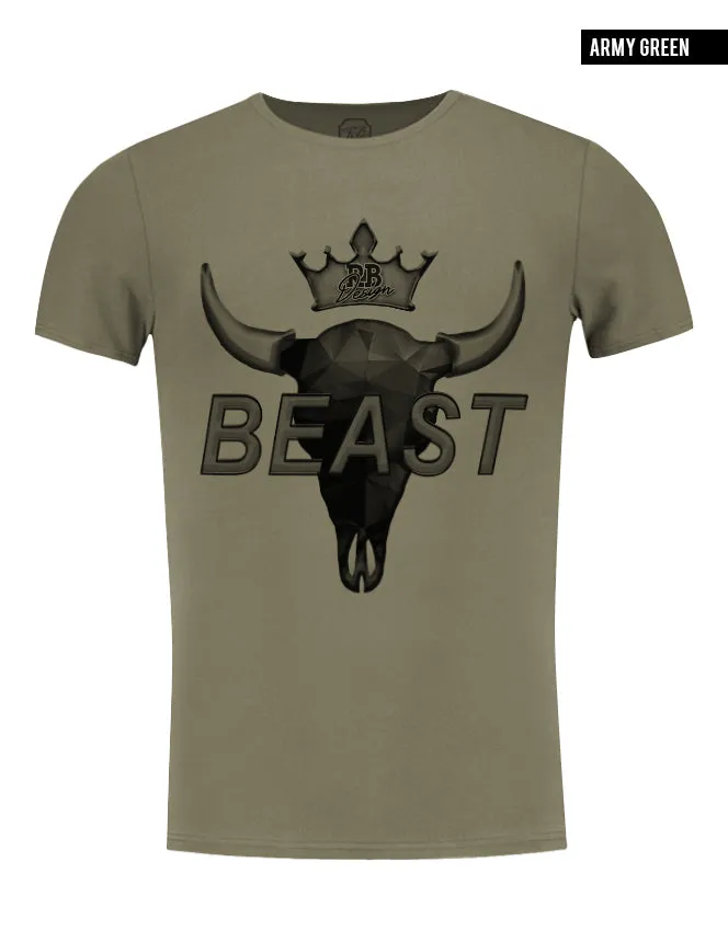 Men's T-shirt "BEAST" Scoop Neck Muscle Tee Khaki Gray Beige / Color Option / MD730