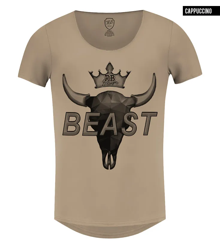 Men's T-shirt "BEAST" Scoop Neck Muscle Tee Khaki Gray Beige / Color Option / MD730