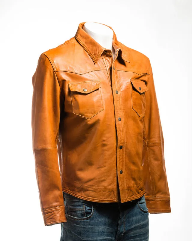 Men's Tan Shirt Style Leather Jacket