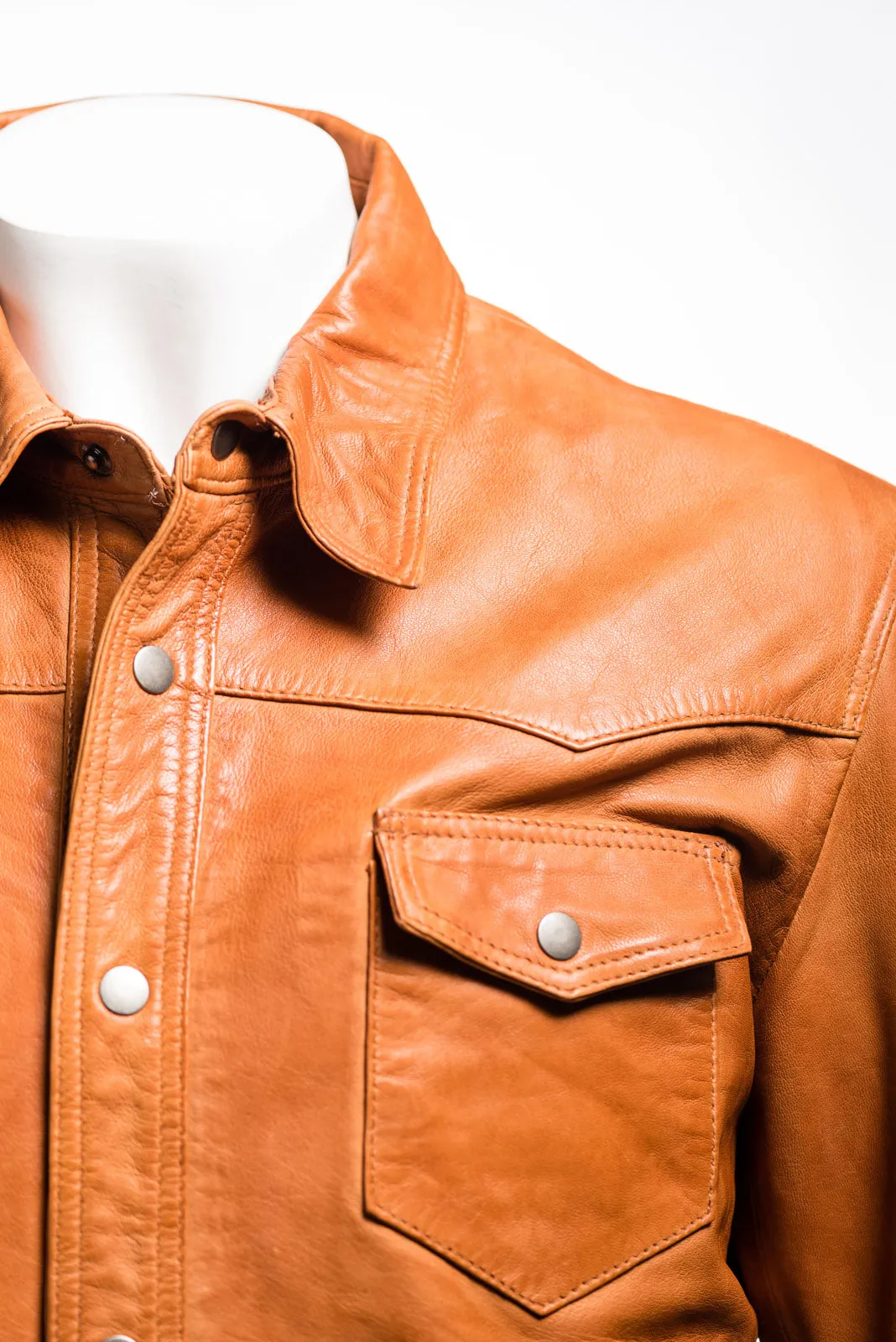 Men's Tan Shirt Style Leather Jacket