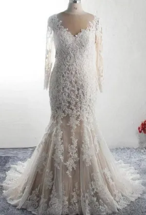 Mermaid Long Sleeve Lace Plus Size Wedding Dress