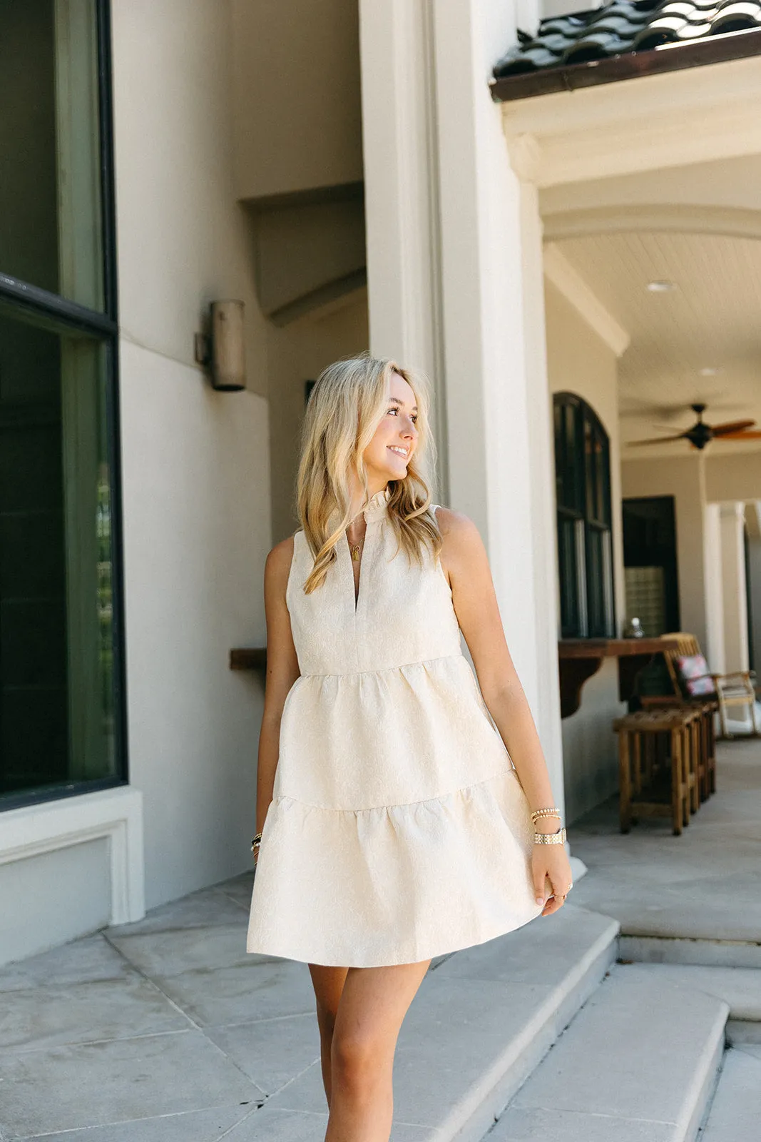 Michelle Mini Dress - Cream Gold