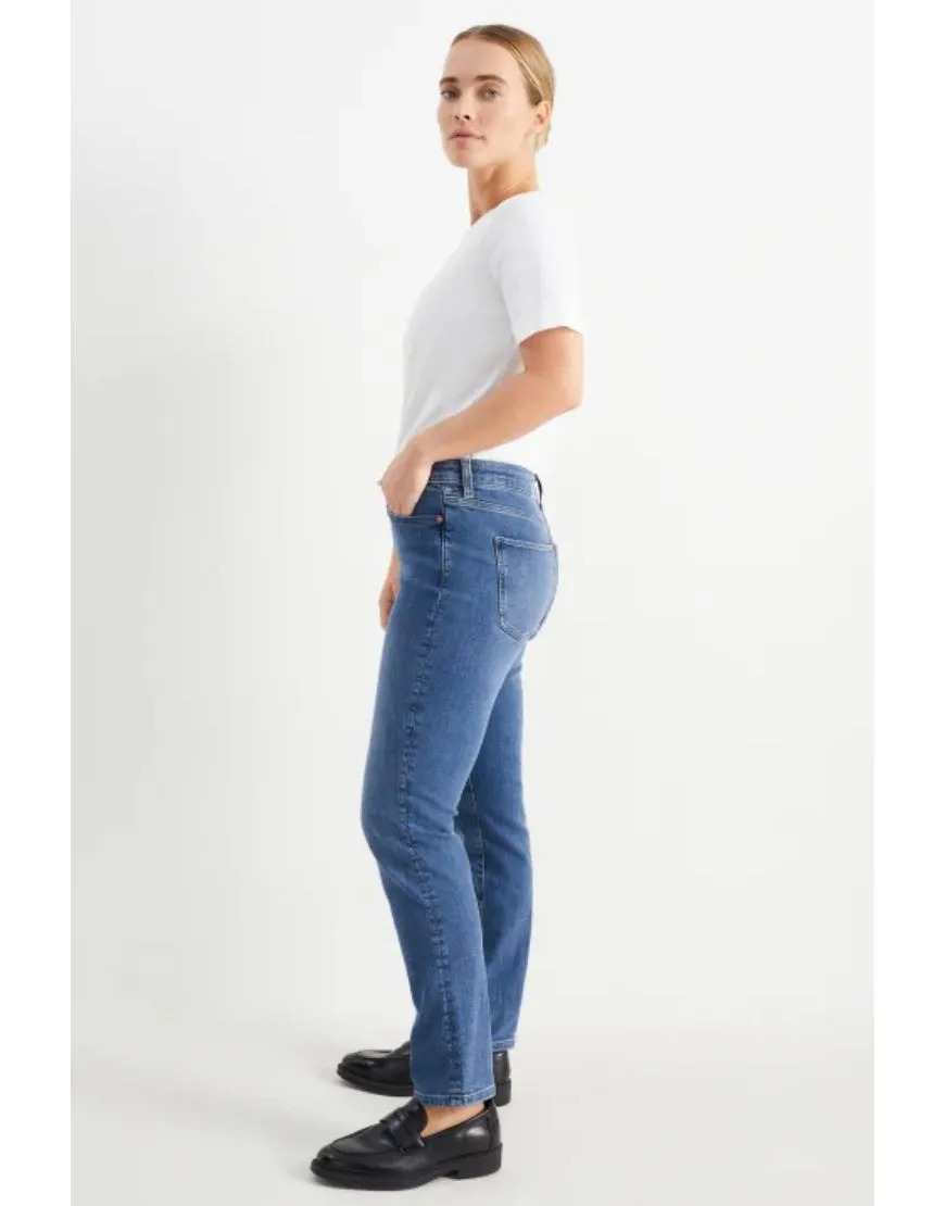 Mid Rise Slim Jeans Stretchable Dark Blue