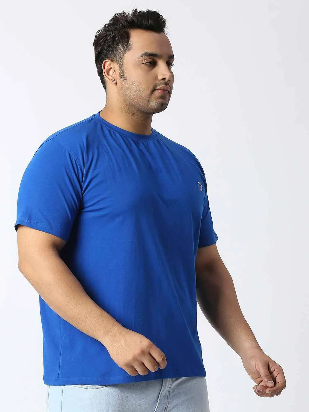 MIDNIGHT BLUE ROUND NECK COTTON LYCRA TSHIRT PLUS SIZE