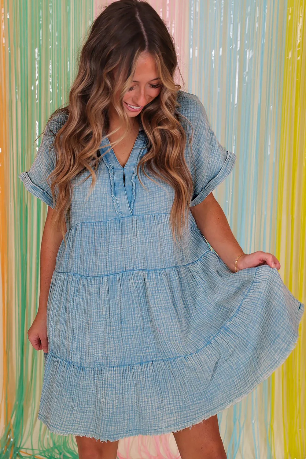 Mineral Wash Crinkle Tiered Dress