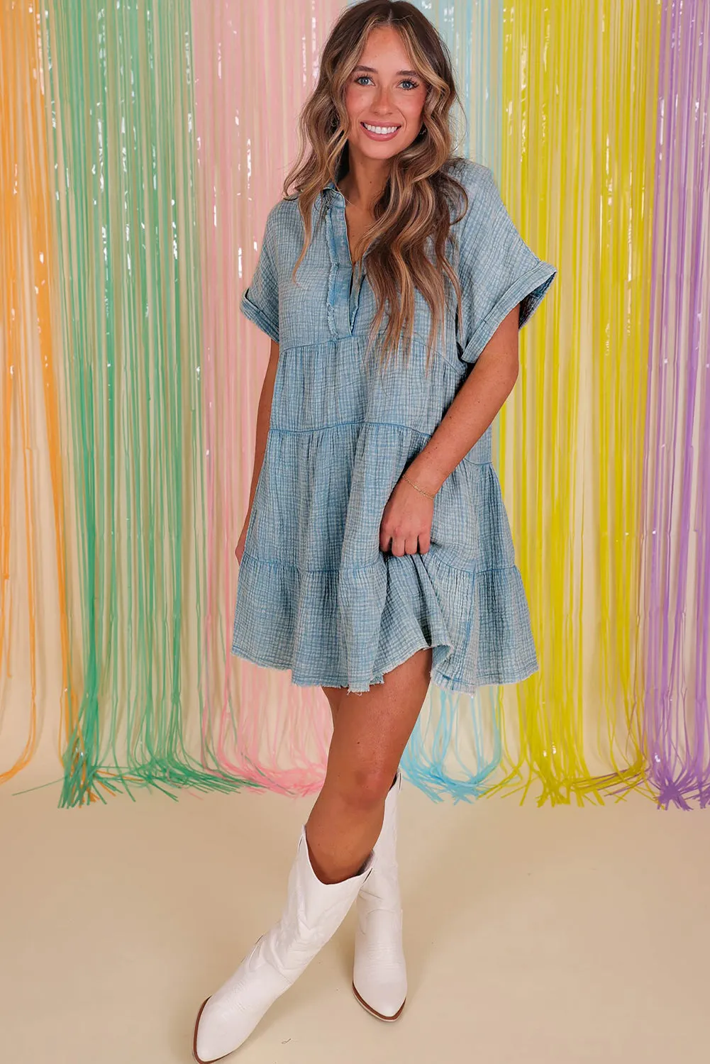 Mineral Wash Crinkle Tiered Dress