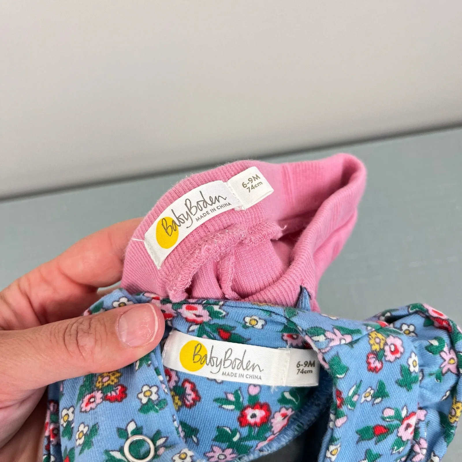 Mini Boden Cosy Ruffle Playset Dusty Blue Flower Bouquet 6-9 Months