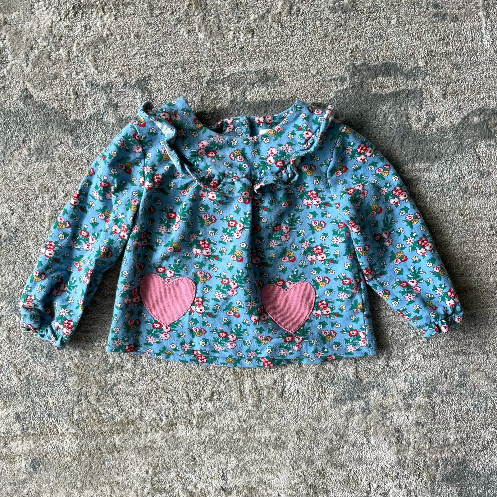 Mini Boden Cosy Ruffle Playset Dusty Blue Flower Bouquet 6-9 Months