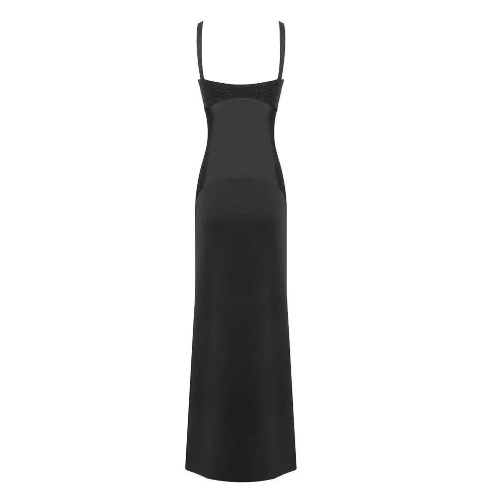 Mistie Black Crystal Embellishment Suspender Maxi Dress