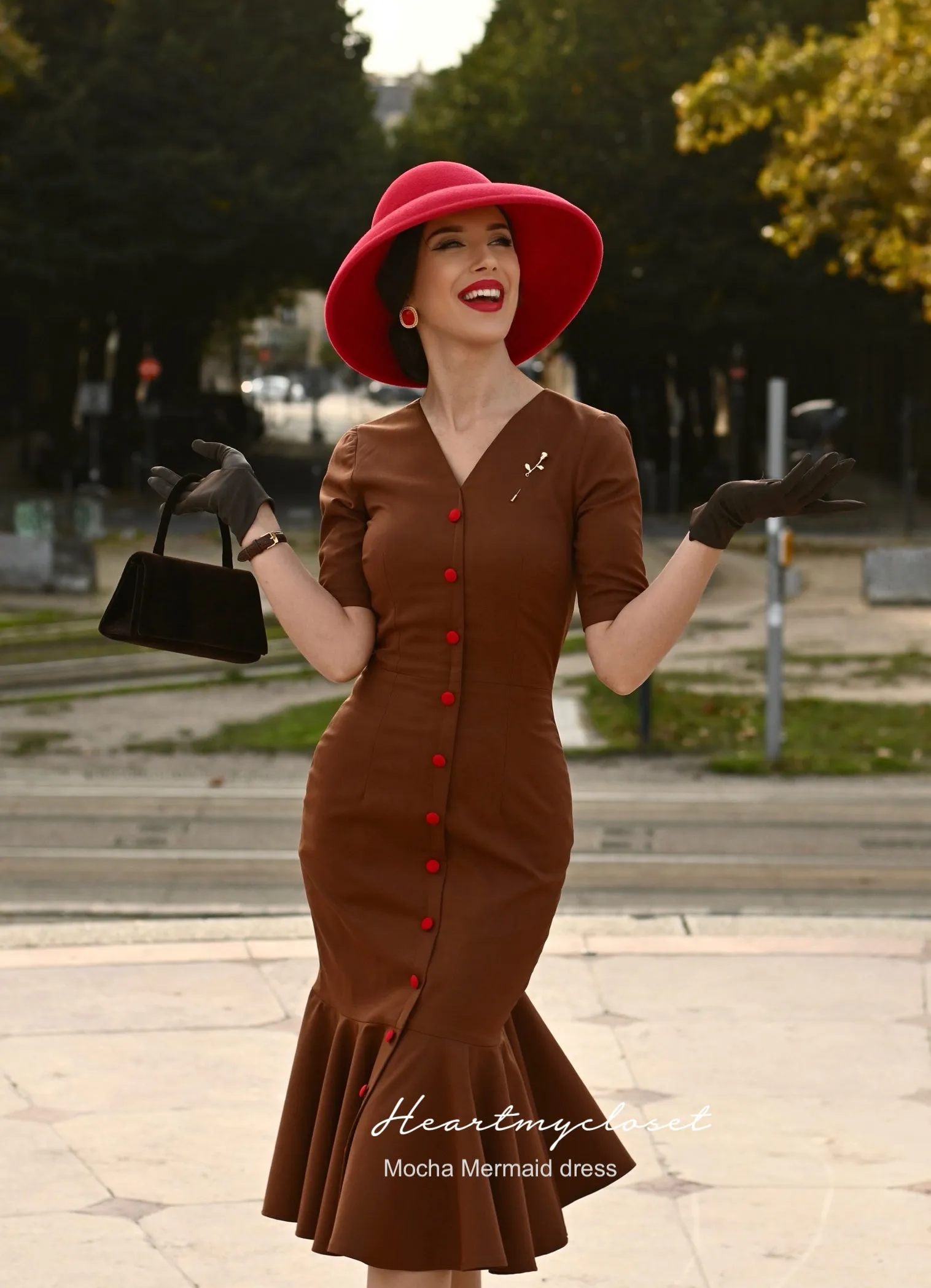 Mocha mermaid wiggle - retro 50s dress