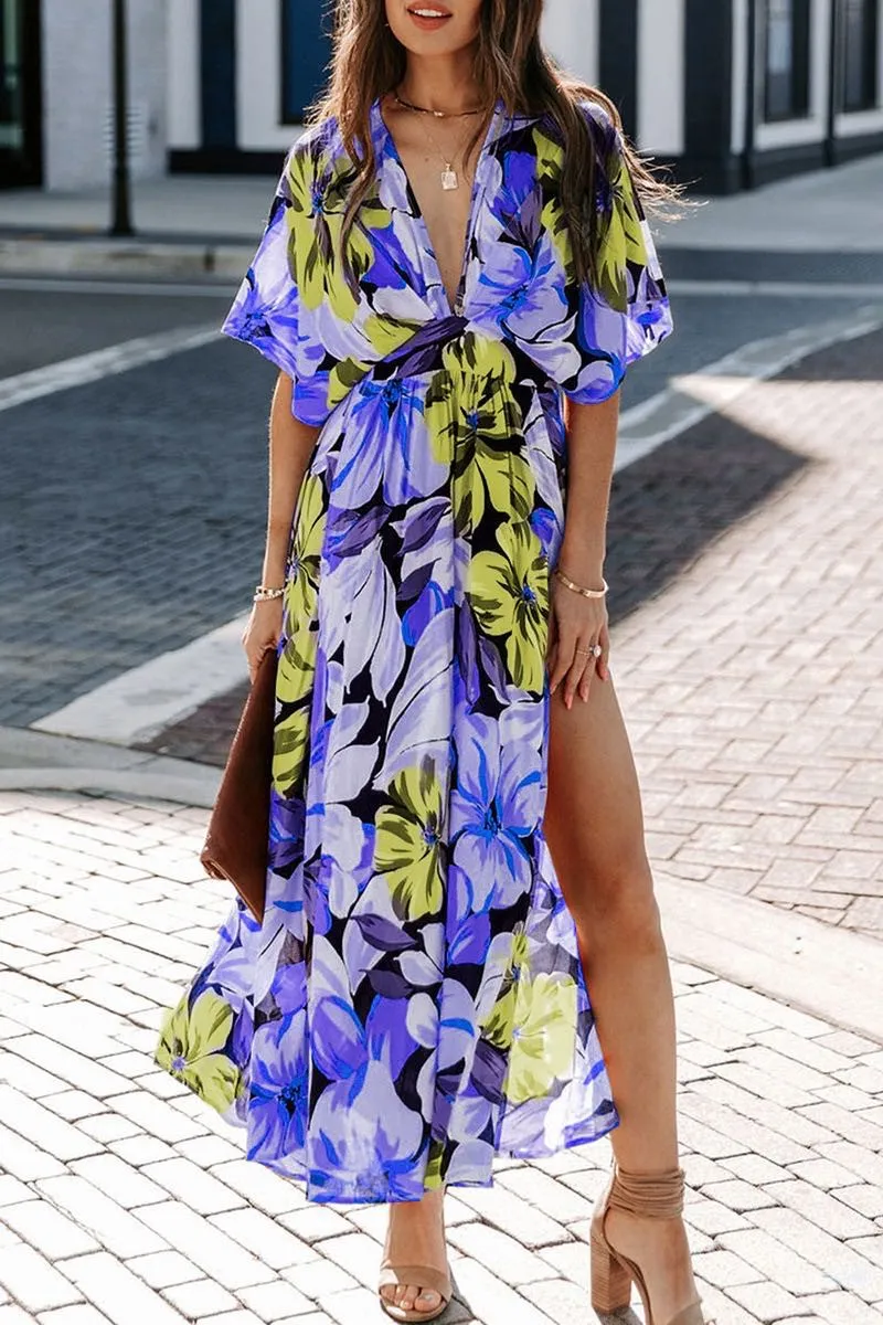 Moira Floral Midi Dress- Blue Multi