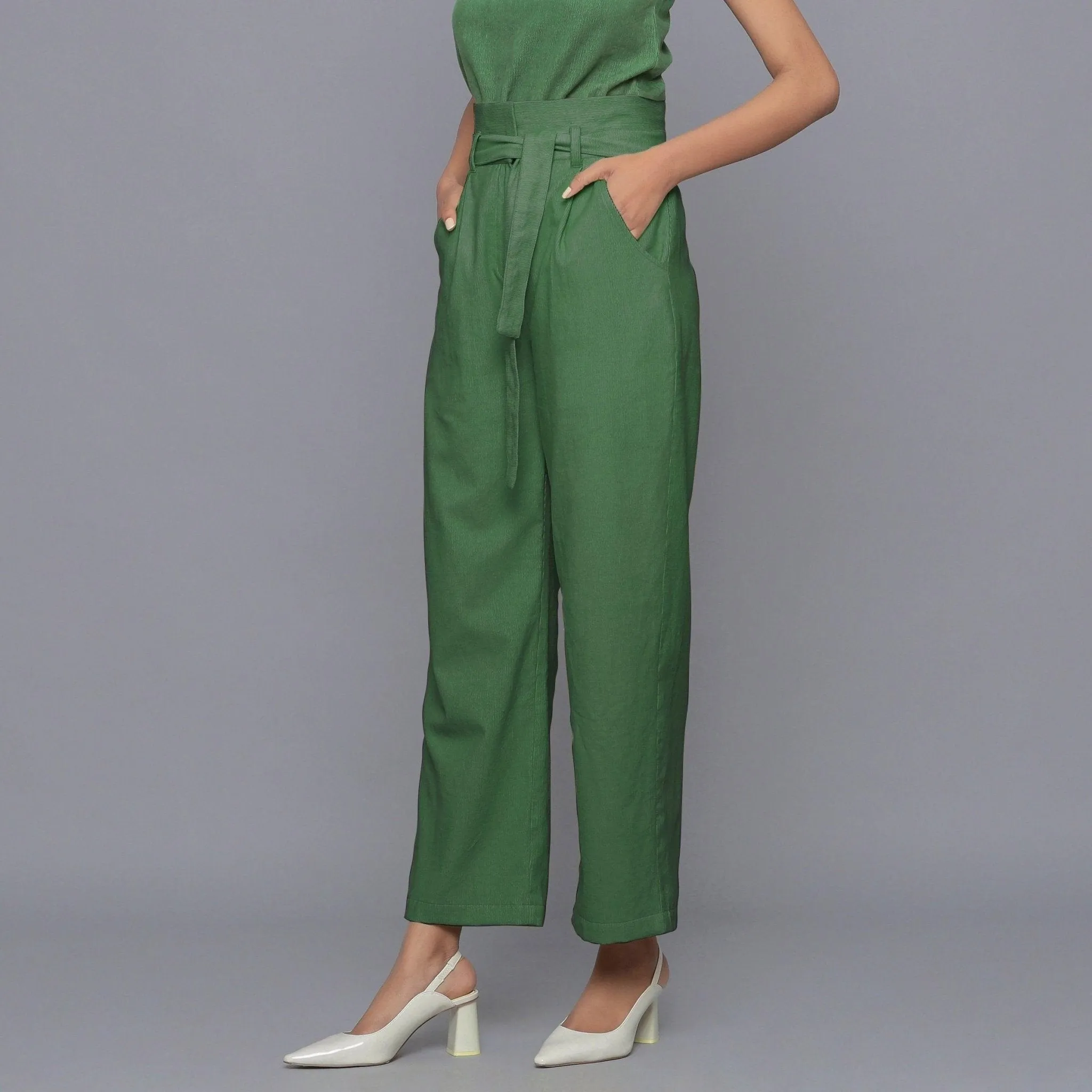 Moss Green Warm Cotton Corduroy Ankle Length Pant