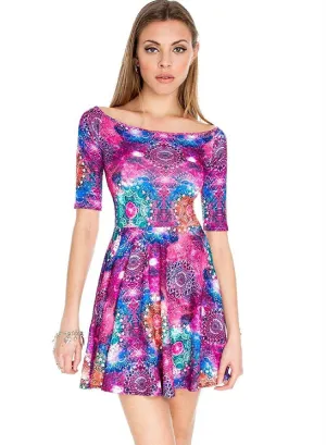 Multi-coloured Skater style Evening Party Mini dress