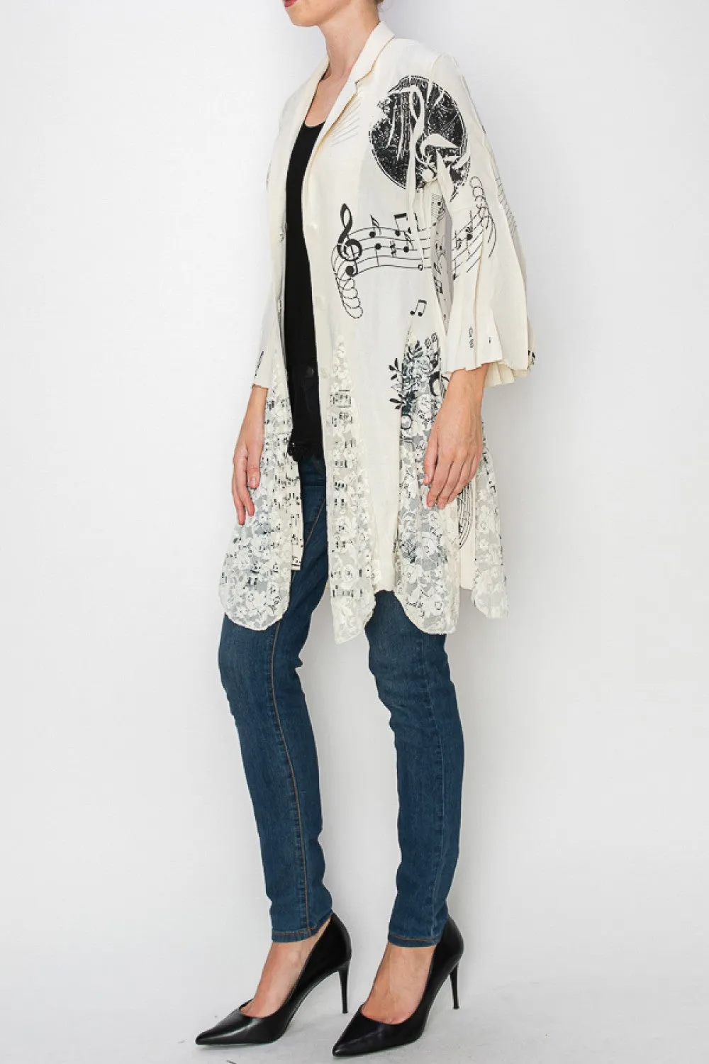 Music Inspired Long Collared Cardigan