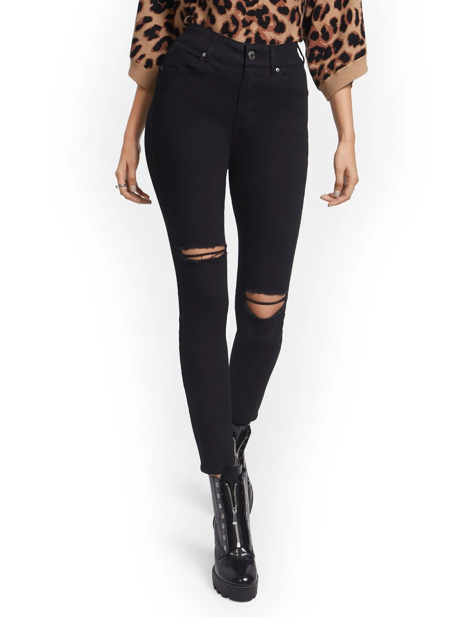 Mya Curvy High-Waisted Sculpting No Gap Super-Skinny Ankle Jeans - Black