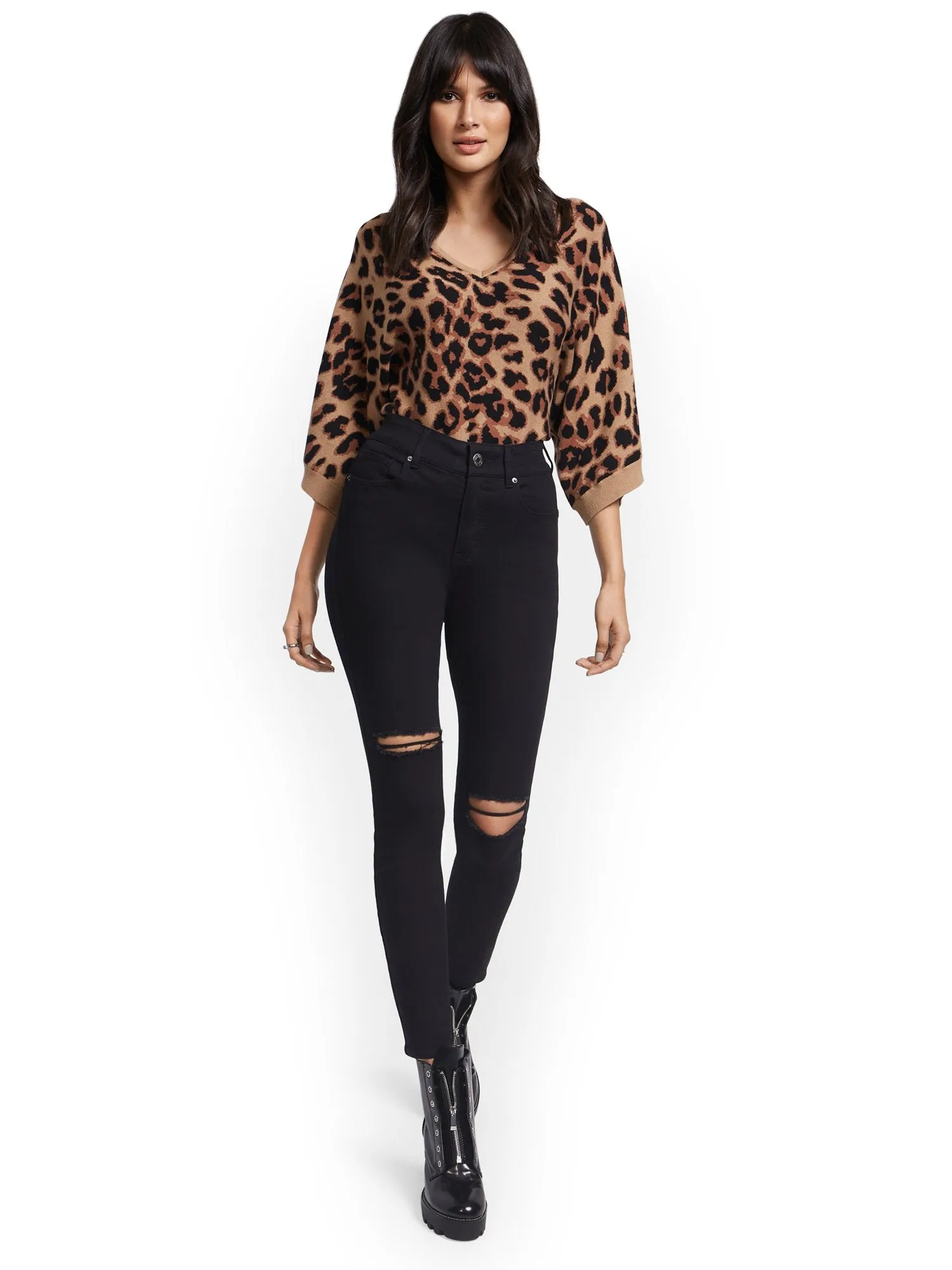 Mya Curvy High-Waisted Sculpting No Gap Super-Skinny Ankle Jeans - Black