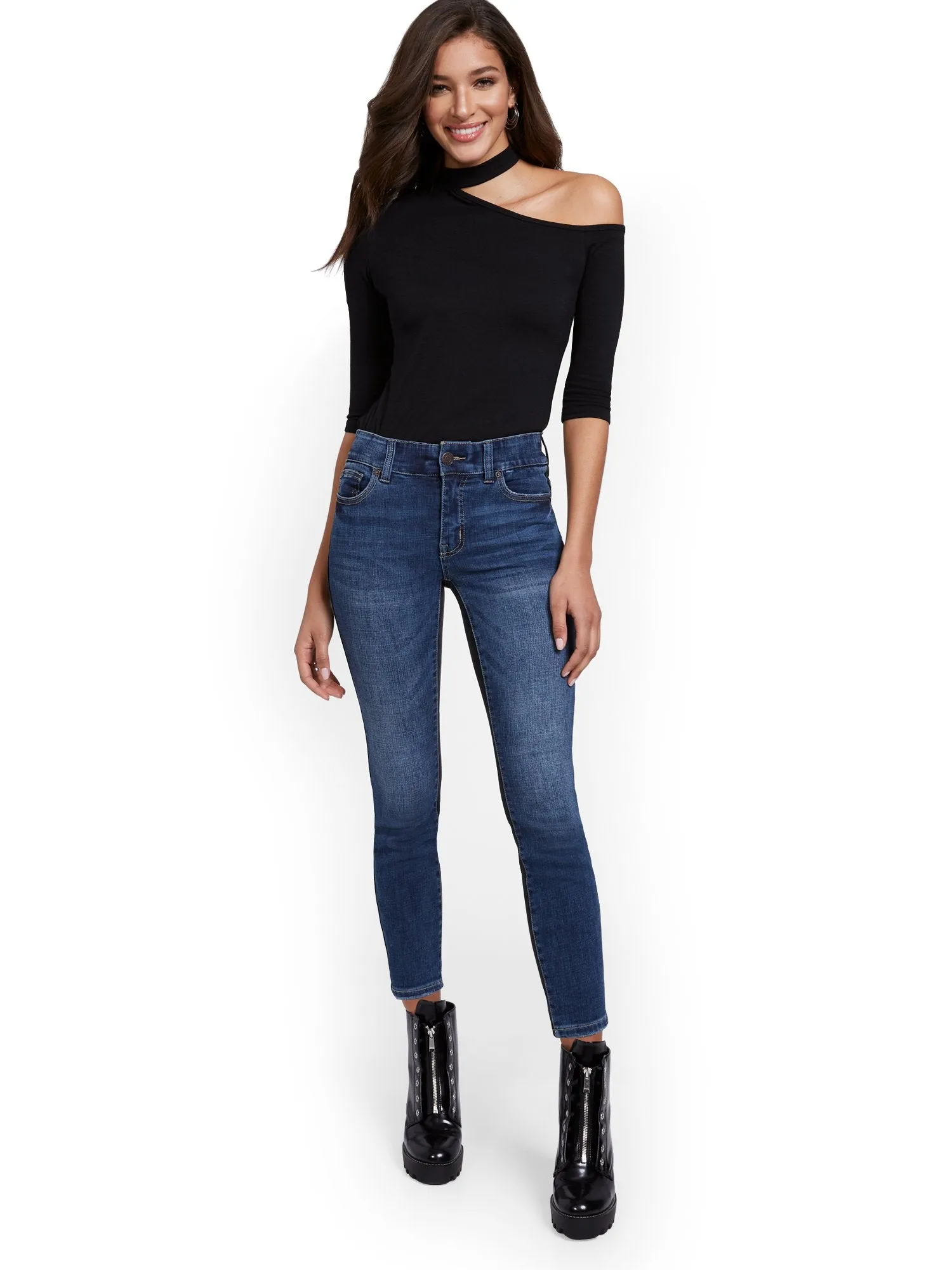 Mya Curvy High-Waisted Super-Skinny Ankle Jeans - Colorblock