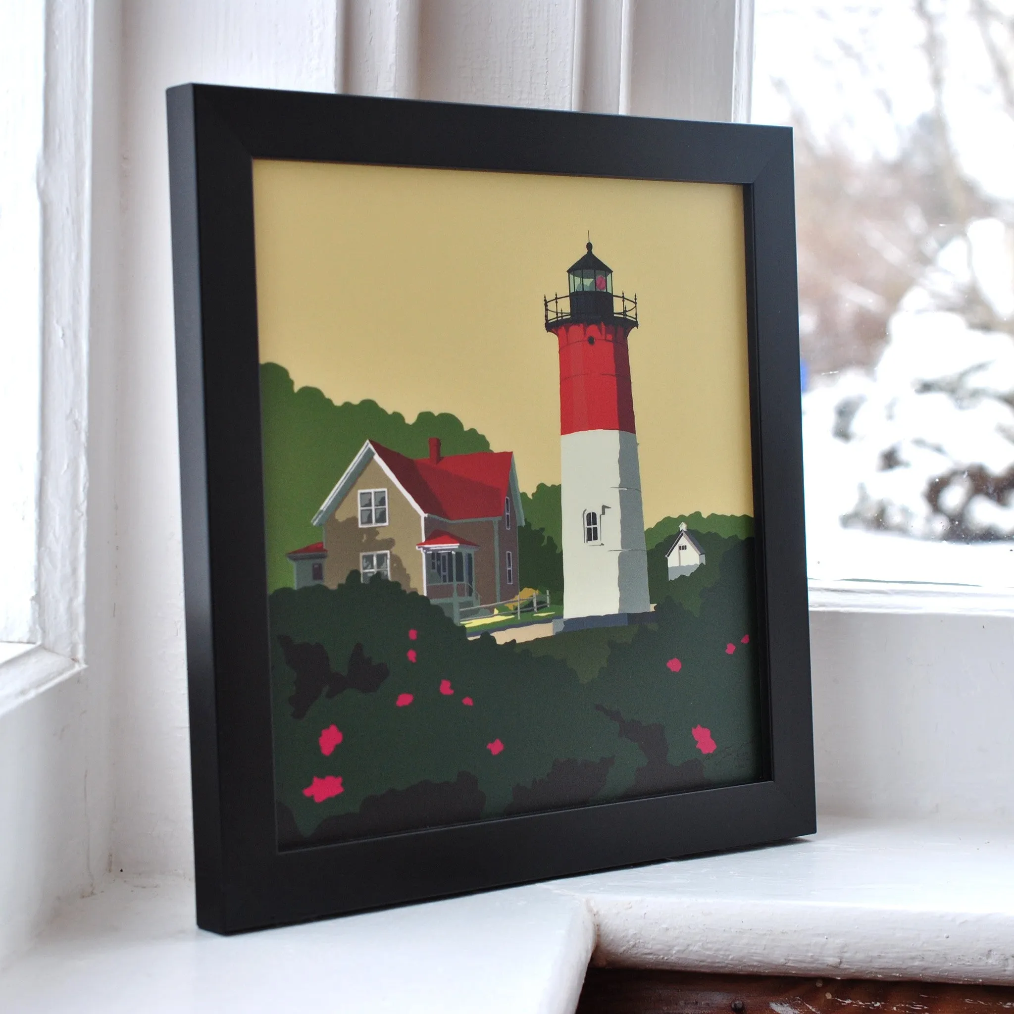 Nauset Light Art Print 8" x 8" Framed Wall Poster By Alan Claude - Massachusetts