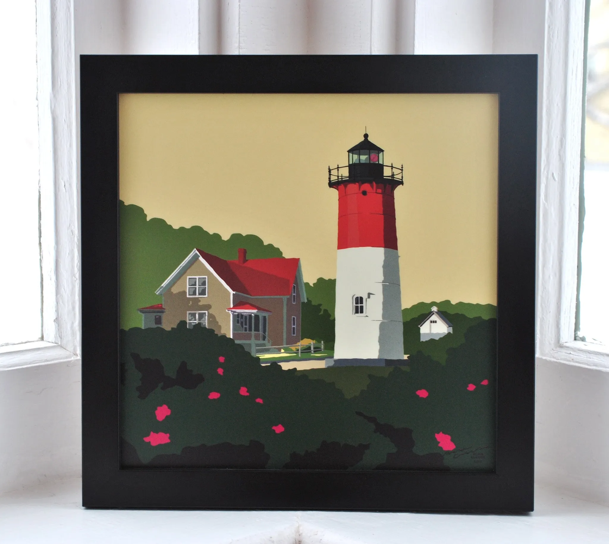 Nauset Light Art Print 8" x 8" Framed Wall Poster By Alan Claude - Massachusetts