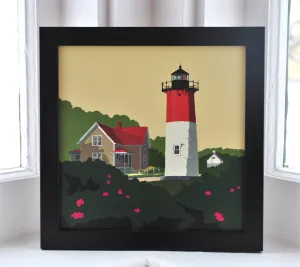 Nauset Light Art Print 8" x 8" Framed Wall Poster By Alan Claude - Massachusetts