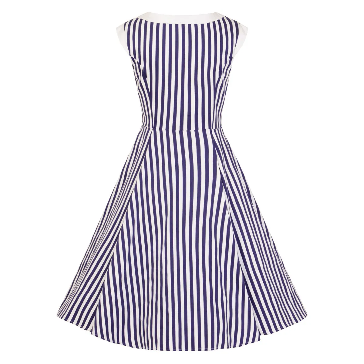 Navy Blue and White Striped Sleeveless Rockabilly 50s Swing Dress