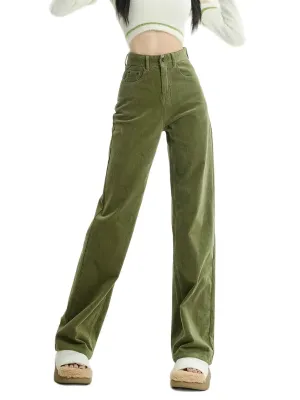 New Corduroy High Waist Full Length Straight Pants