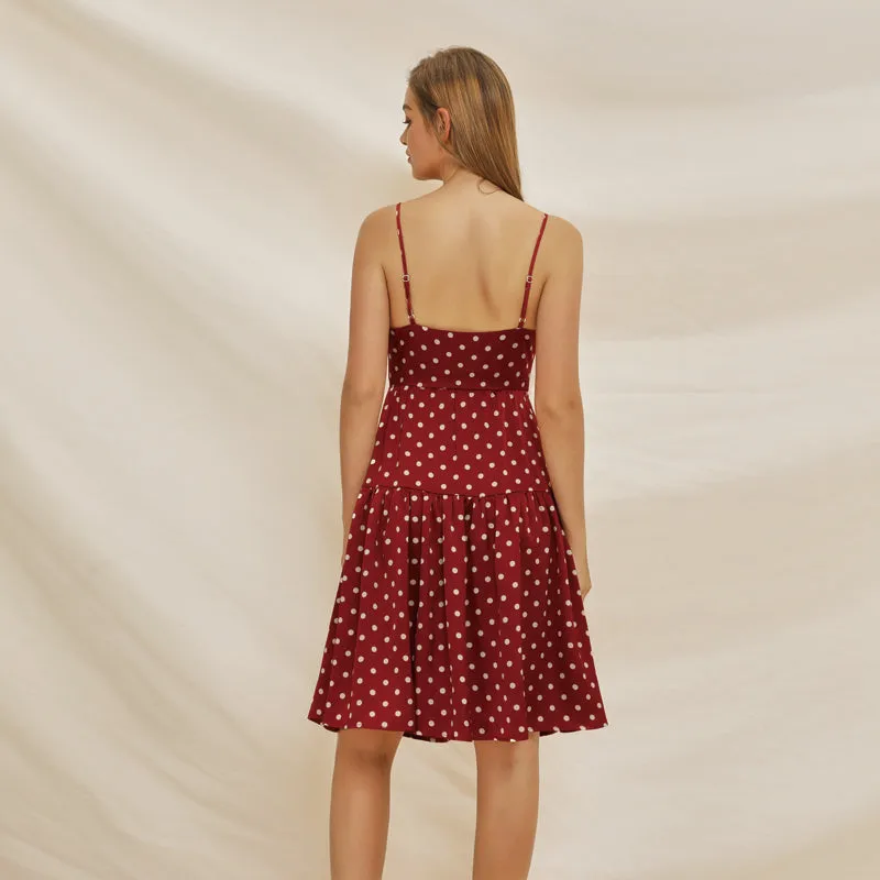 New Fashion Sexy Sling Backless Summer Polka Dot Dress Women Short Mini Dress