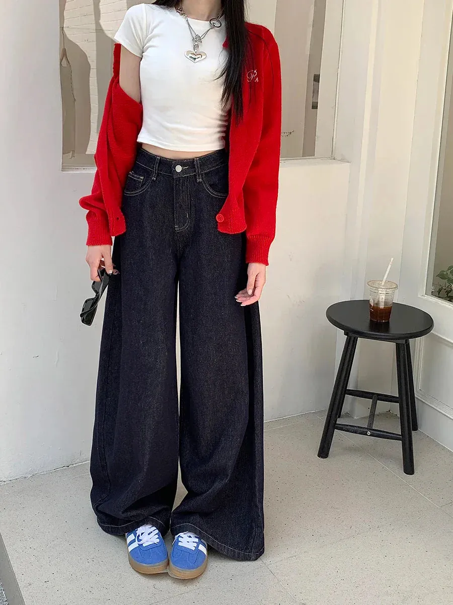 New Vintage Wide Leg Woman Oversized Denim Streetwear Full Length Jeans