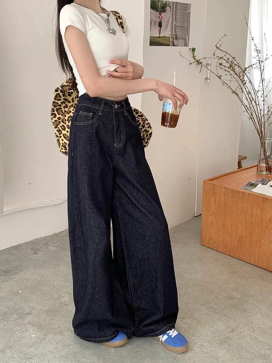 New Vintage Wide Leg Woman Oversized Denim Streetwear Full Length Jeans