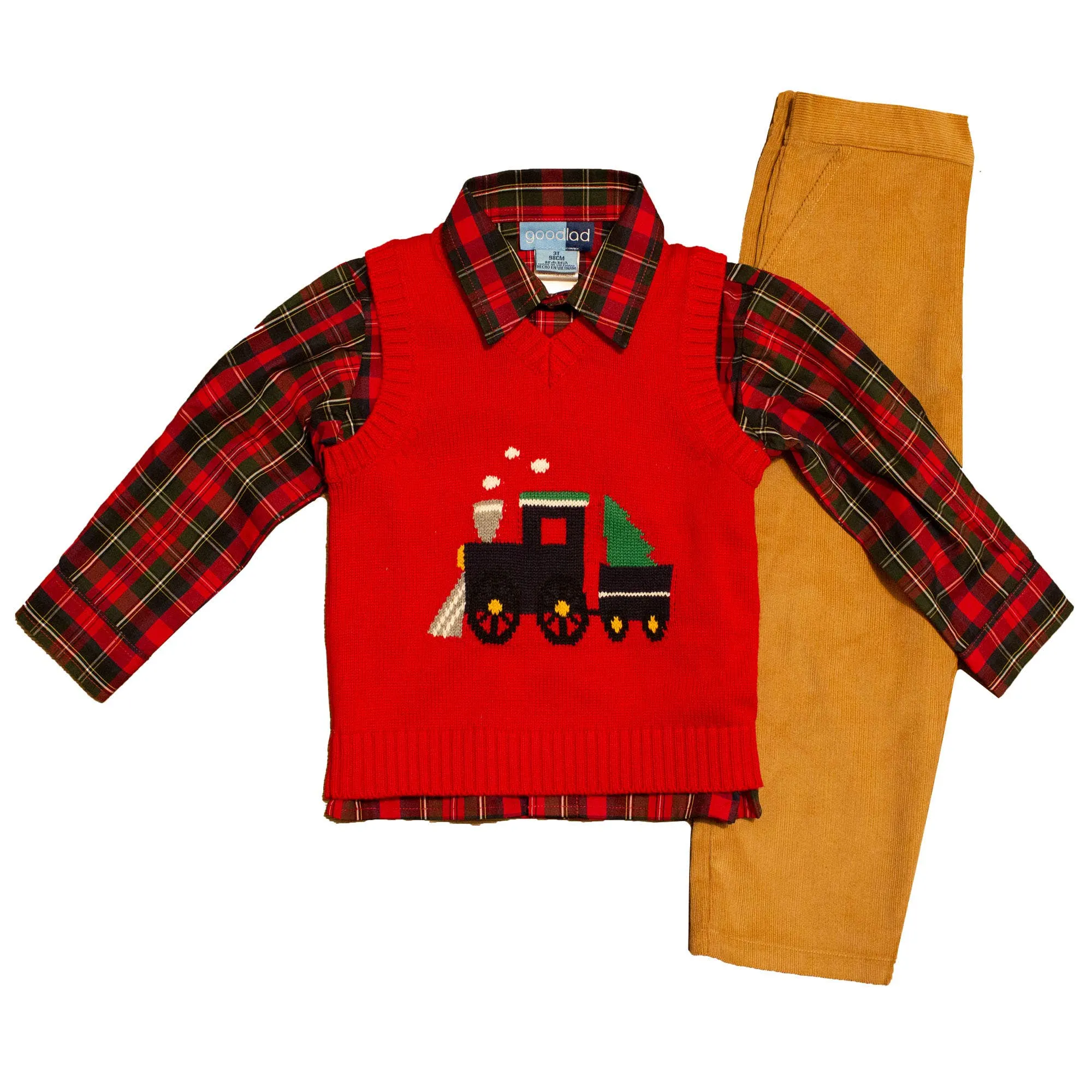 Newborn/Infant Boy Red Train Intarsia Sweater Set