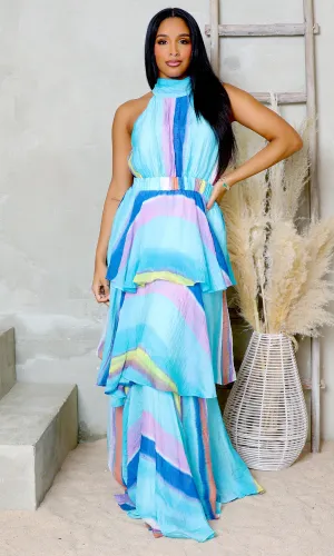 Ocean Breeze | Tiered Flare Dress - Blue Multi FINAL SALE