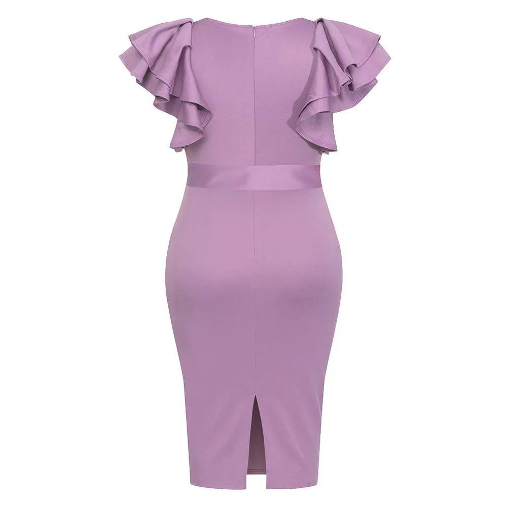 Olivia Square Collar Ruffle Midi Dress