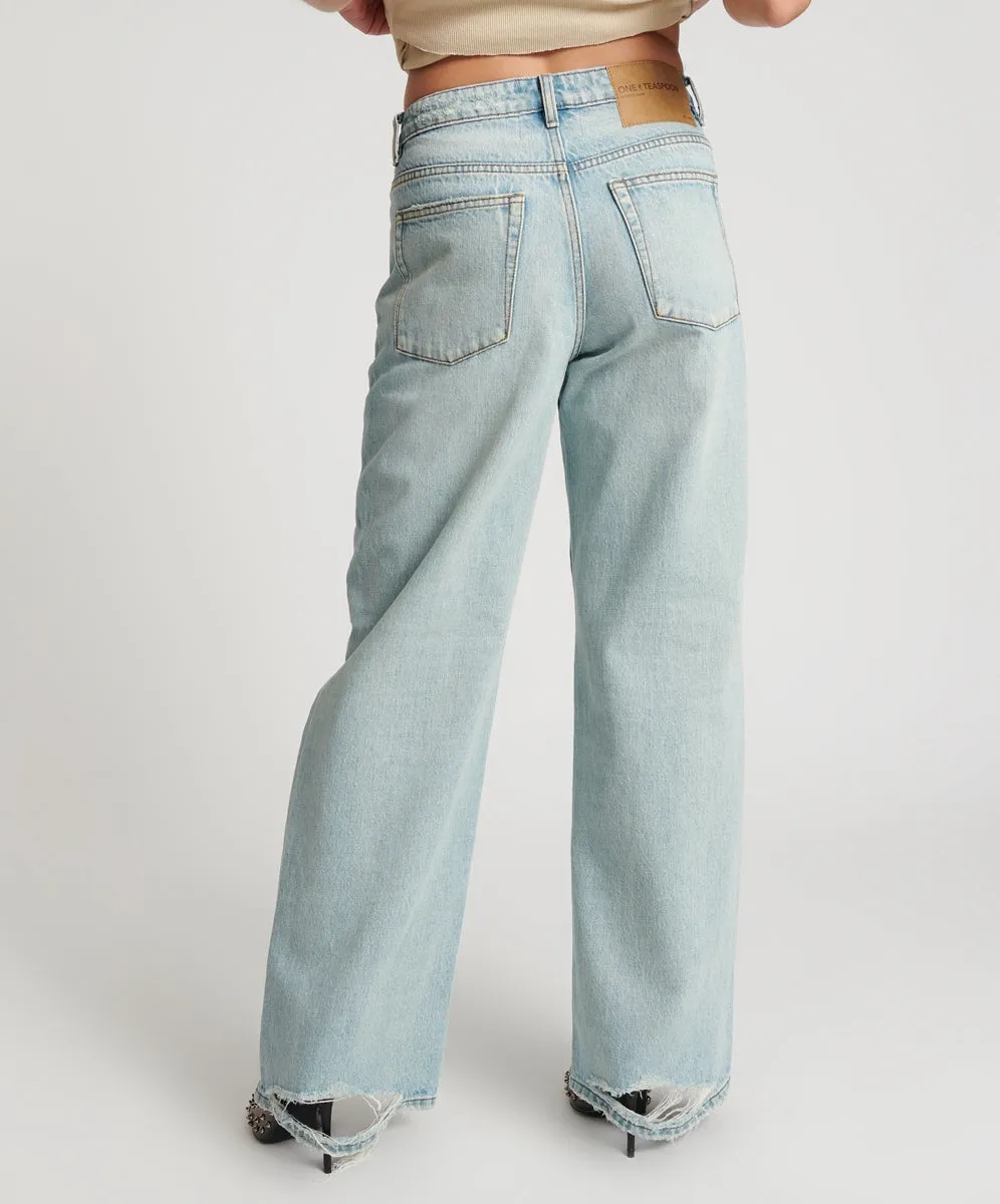 One Teaspoon Kansas Blue Jackson Mid Waist Wide Leg Jean