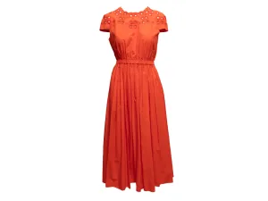 Orange Fendi Eyelet-Accented Short Sleeve Dress Size IT 42