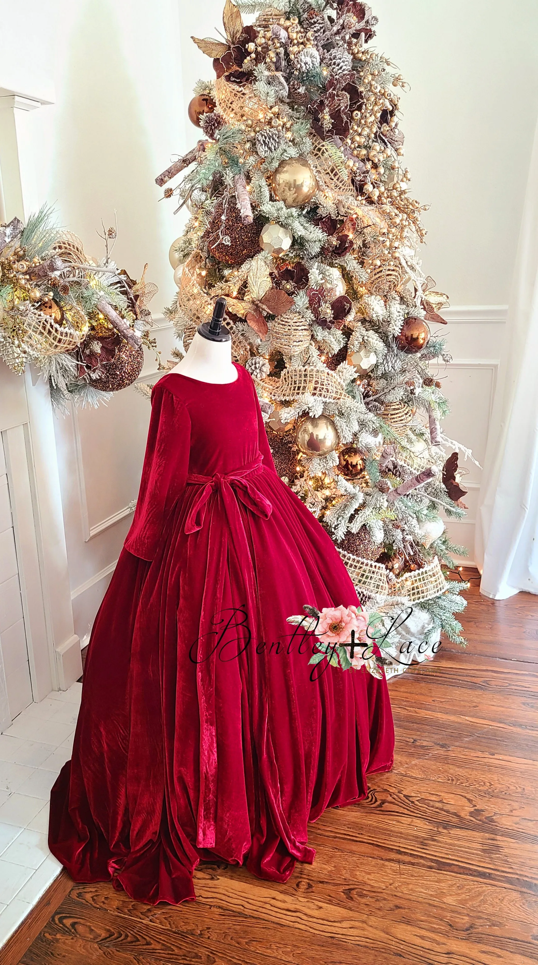 Penelope Velvet gown - Red Jewel with Sleeves  (6 Year - Petite 9 Year)