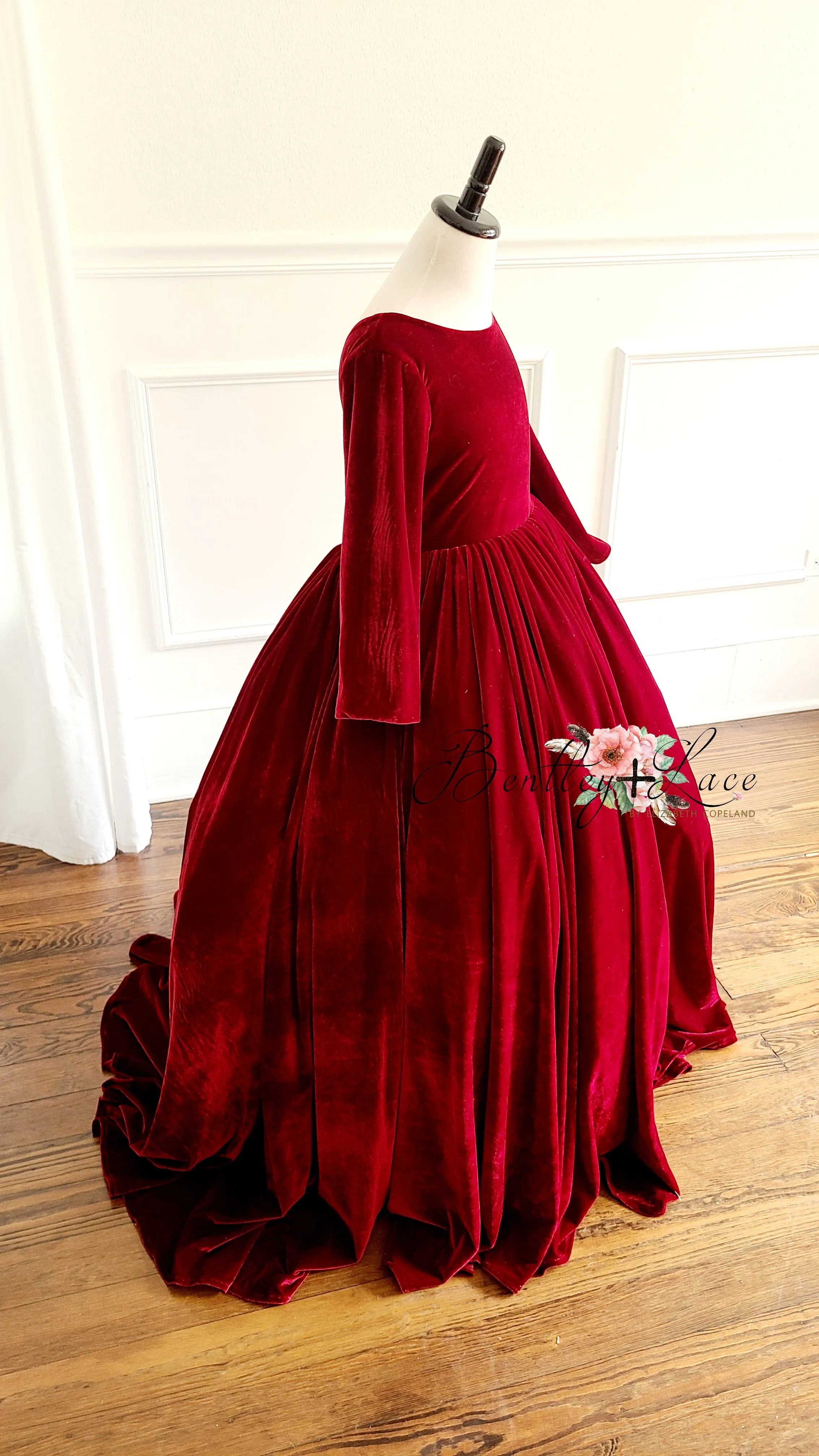 Penelope Velvet gown - Red Jewel with Sleeves  (6 Year - Petite 9 Year)