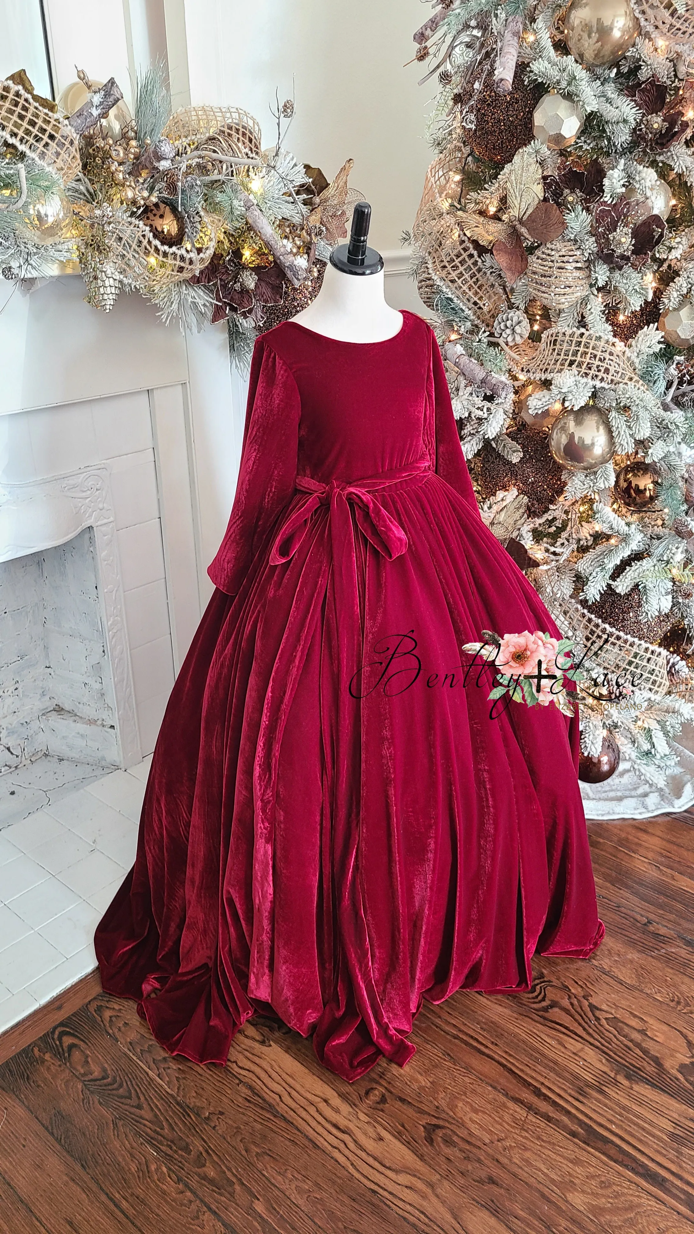 Penelope Velvet gown - Red Jewel with Sleeves  (6 Year - Petite 9 Year)