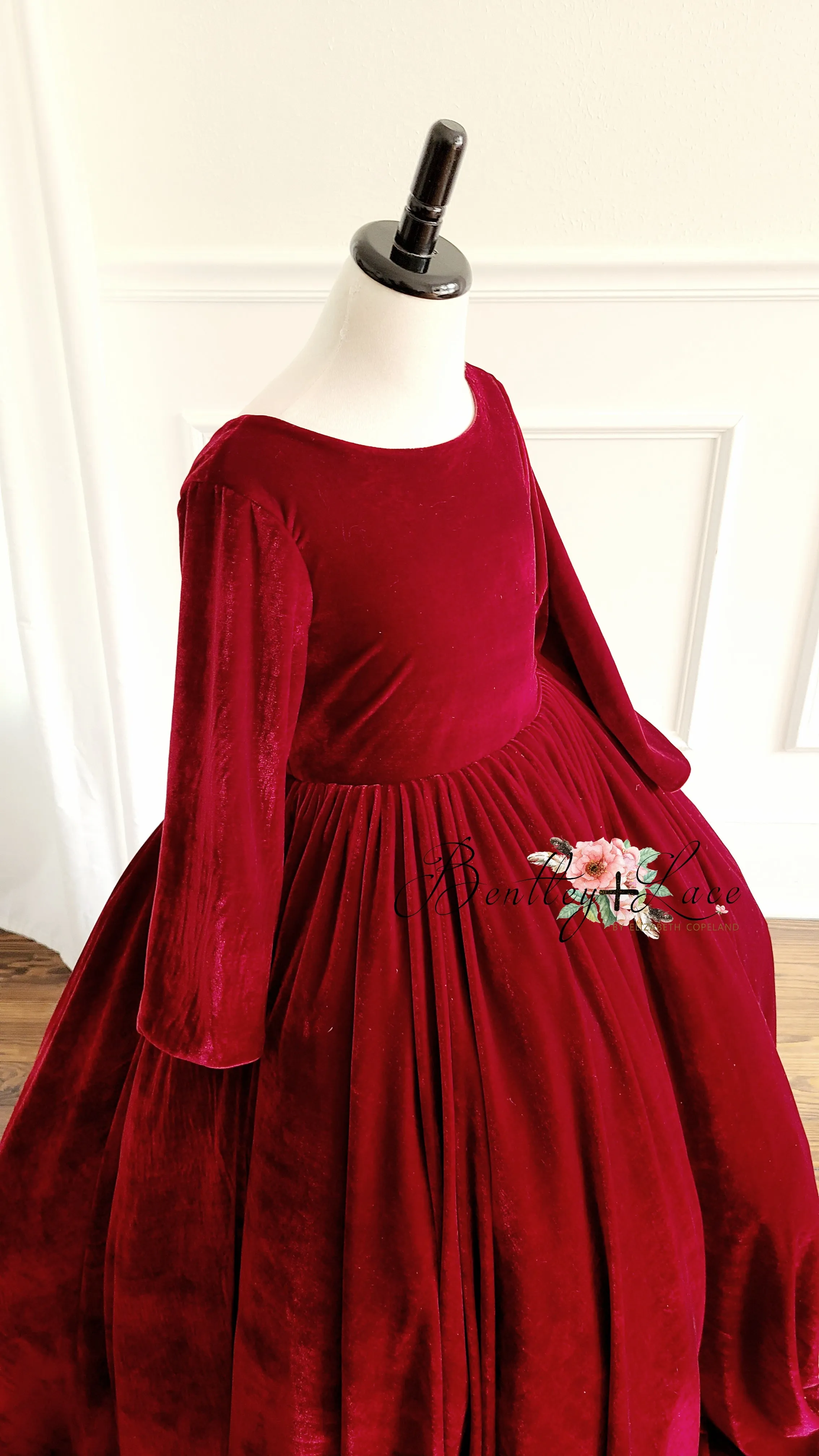 Penelope Velvet gown - Red Jewel with Sleeves  (6 Year - Petite 9 Year)